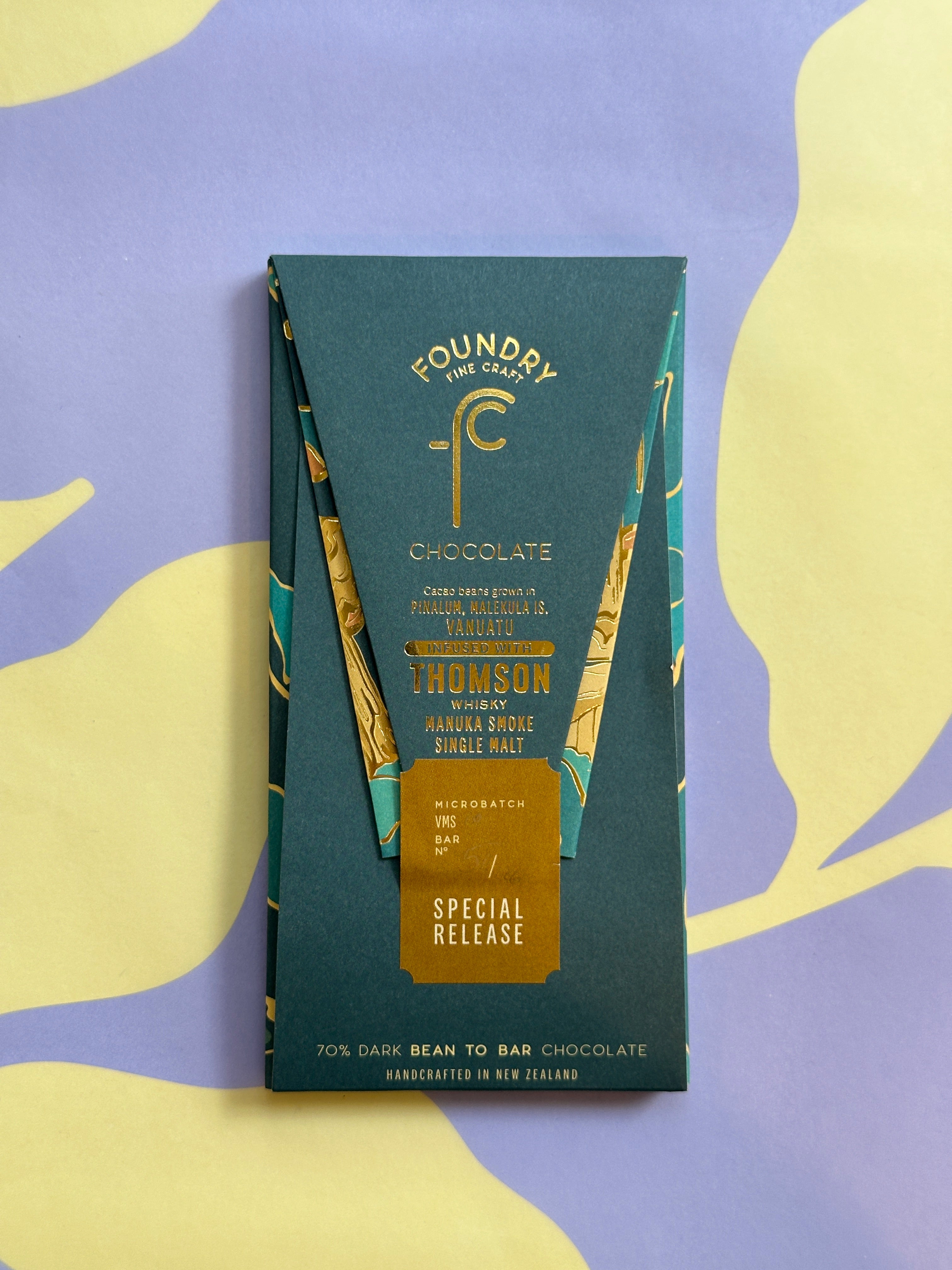 Foundry Vanuata x Thomson Whiskey 70% Dark Chocolate Bar, Limited, Special Release, Handcrafted and made in New Zealand